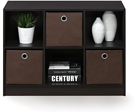 Furinno BASIC Book Shelf, 6-Cube Bookshelf with Open Shelf, 3 x 2 Bookcase with Storage Bins, Closed Back, Horizontal, 11.9 x 31.6 x 23.6, for Living Room, Bedroom, Home Office, Dark Walnut - Image 4