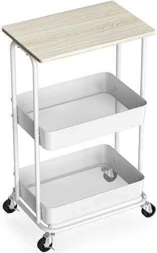 Simple Houseware 2-Tier Rolling Utility Cart Wood Top/Lockable Wheel, Maple by SimpleHouseware