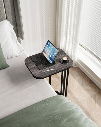KJGKK C Shaped End Table, 27 Inches High Small Side Table for Sofa and Bed, Couch Table Slides Under, Tall Tv Tray Table for Living Room, Bedroom, Metal Frame, Black Oak - Image 4
