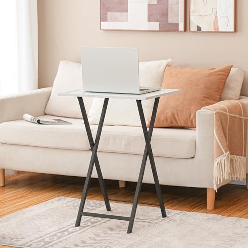 HOOBRO Folding TV Tray, Stable Snack Table for Small Space, Portable Sofa Side Table, Easy Assembly and Storage, Ideal for Snacks and Meals in Living Room, Marble and Black BW15BZ01 - Image 2