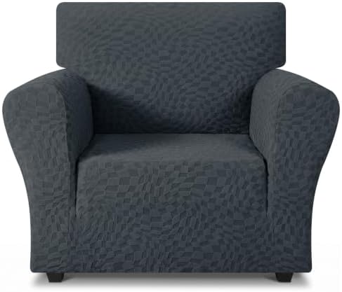 ZNSAYOTX 1 Piece Stretch Chair Cover with Arms (34"-44"), New Plaid Armchair Cover with Elastic Band for Living Room, Ultimate Soft Cozy Washable Chair Slipcover Form Fit Protector, Dark Grey by ZNSAYOTX