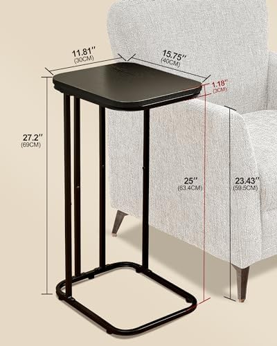 KJGKK C Shaped End Table Set of 2, Small Side Table for Sofa and Bed, Couch Tables That Slide Under, Tall Tv Tray Table for Living Room, Bedroom, Ebony Black - Image 3