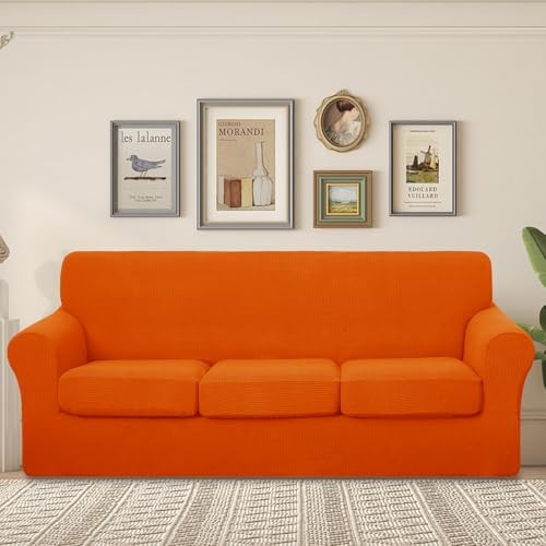 U-NICE HOME 4 Pieces Stretch Couch Cover Sofa Slipcover, Orange - Image 2