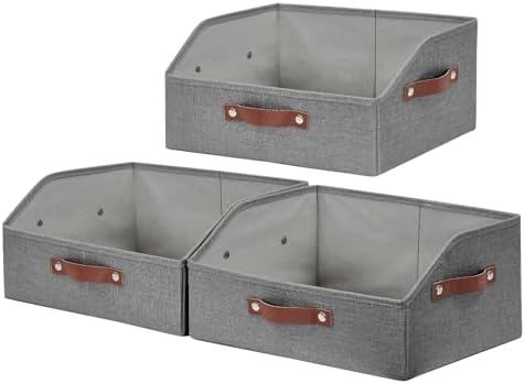 Bagnizer Closet Organizers and Storage, Linen Trapezoid Storage Bins with Handles, Collapsible Shelf Organizer for Blanket, Towel, Clothes, Hats, Purse (Gray) by Bagnizer