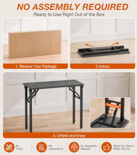 XBurmo Small Folding Desk Folding Table, No Assembly Foldable Desk Gaming Desk, 35.8-Inch Computer Table Workstation with 2 AC Outlets and 2 USB Ports for Bedroom and Home Office, Marble Greige - Image 3