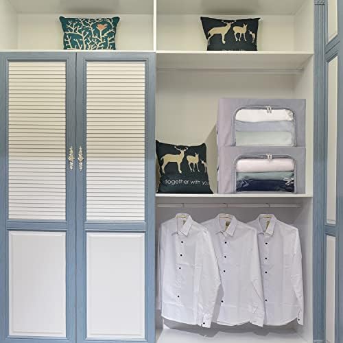Clothes Storage Box Bins Stackable Foldable Organizer,Sturdy Handles with Metal Frame for Clothing Bedding Shelves,Closet Container with Clear Window Zipper and Label Holder (Gray, 22L x3 Pack) - Image 6