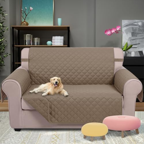 U-NICE HOME Loveseat Sofa Cover for 2 Cushion Couch, Taupe/Taupe - Image 2