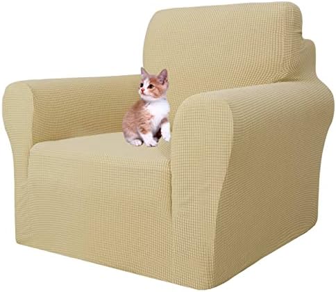 MAXIJIN Stretch Chair Cover Chair Slipcovers with Arms, 1-Piece Couch Sofa Chair Covers for Living Room, Non Slip Armchair Cover (31"-46") Furniture Protector Dogs Pet Friendly (Chair, Beige) by MAXIJIN