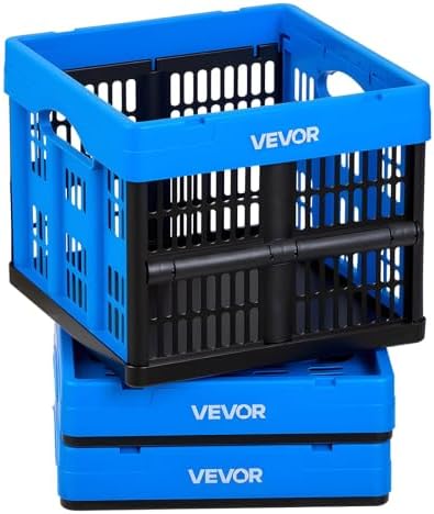 VEVOR Plastic Collapsible Storage Bins, 25L 3 Packs, Stackable Folding Storage Crates with Handles, Holds 22 lbs Per Bin, Foldable Heavy Duty Containers, Space-Saving Baskets, for Home Organizing by VEVOR