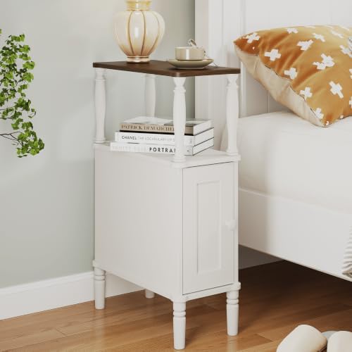 Veegle Narrow Nightstand, Skinny End Side Table(White) by Unknown