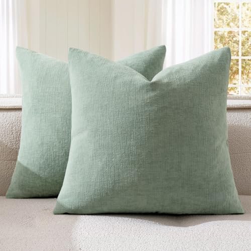 MIULEE Greyish Green Chenille Couch Throw Pillow Covers, 18x18 by MIULEE