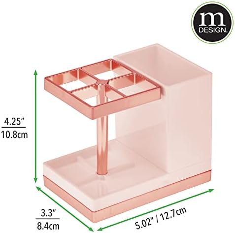 mDesign Plastic Toothbrush and Toothpaste Storage Organizer Holder - Home Decor for Bathroom Countertop - Holds Toiletries and Beauty Accessories - Lumiere Collection, Light Pink/Rose Gold - Image 4