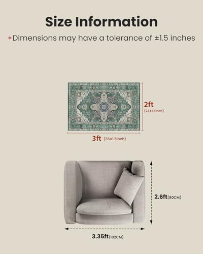 AMADA HOMEFURNISHING 2x3 Washable Area Rug, Low-Profile Entryway Rug with Non-Slip Backing & Durable Edge Binding, Vintage Rug Pattern, Small Rugs for Entryway, Kitchen & Living Room - Image 2