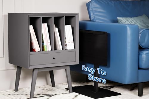 C Shaped End Table,20" W x 14" L,17"-31" Adjustable Height,Swivel and Turnable Desktop,Foldable Side Table for Small Spaces (Black, 19.7" x 13.8") - Image 2