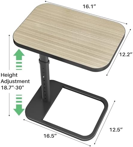 Driftwood Grey TV Tray Table, Adjustable Height & Rounded Metal Corners, Snack Table for Couch, Sofa, Bed, Chair, Living Room, C Shaped End Side Table for Eating, Dinner or Laptop, Small Spaces - Image 3