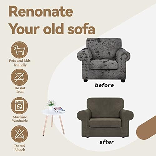 WEERRW Velvet Stretch 2 Pieces Chair Sofa Slipcovers Washable, Light Brown - Image 5