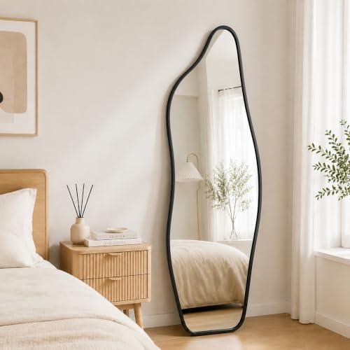 Full Length Door Mirror, 48"x16" Wall Mounted Mirror, Black - Image 4