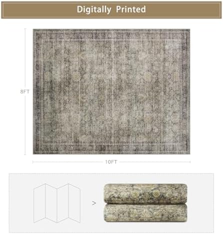 Green Brown 8x10 Washable Area Rugs for Living Room,Bedroom,Dining Room - Image 2