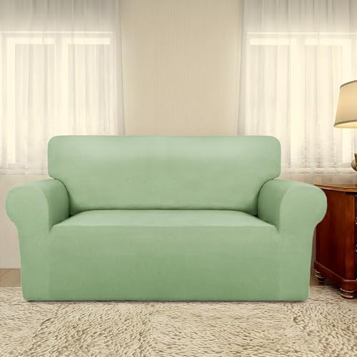 PureFit Stretch Loveseat Covers Fleece Couch Covers for Sofa Sage Green - Image 2