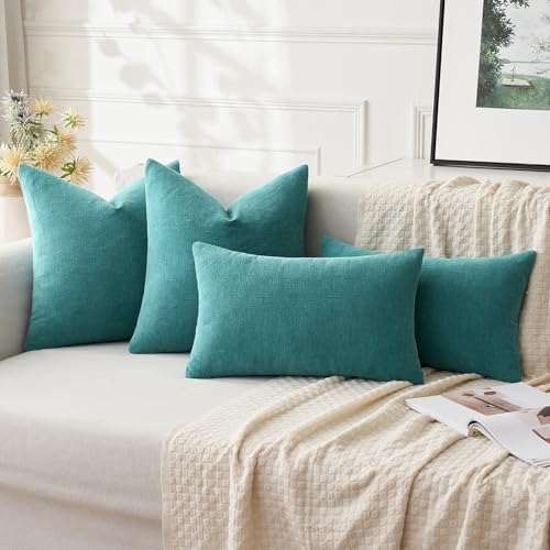 MIULEE Teal Chenille Couch Euro Throw Pillow Covers, 22x22 - Image 2
