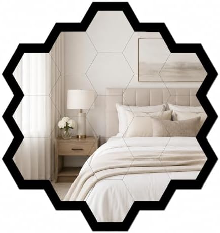 1pcs Hexagon Mirror Wall Decor, Self Adhesive Mirror Sticker, 8.5 x 7.9 Inch Decorative Wall Mirror Tile for Bedroom Living Room Bathroom Entryway Modern Bohemian Home Accent by YOORORO
