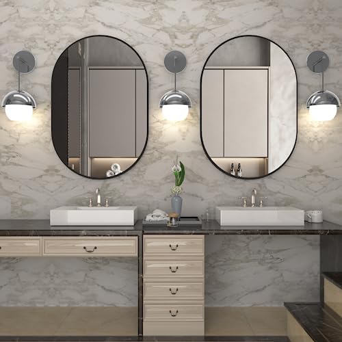 Oval Bathroom Mirror Capsule Wall Vanity Mirror, 24"x36" Pill Mirrors Wall Mounted Mirror, Large Modern Mirror with Black Metal Frame, Decor for Entryway, Bedroom, Living Room - Image 4