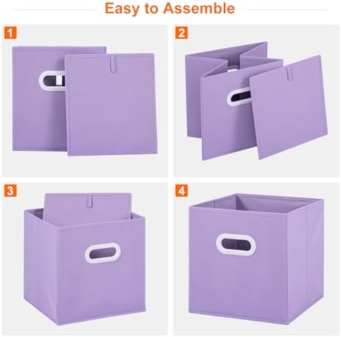 Stero Fabric Storage Cubes Bins, 11 inch Fun Colored Foldable Storage Baskets with Dual Plastic Handle for Home, Kids Room, Closet and Toys Organization, Multi Colored, Set of 6 - Image 3