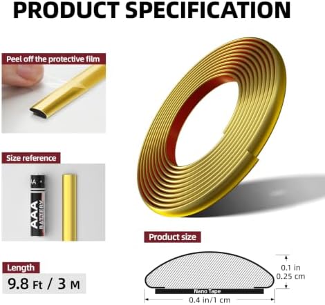 9.8Ft Peel and Stick Wall Molding Trim Gold - Image 6