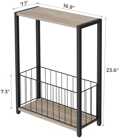 Homleke Narrow Side Table with Magazine Holder, Skinny End Table - Image 3
