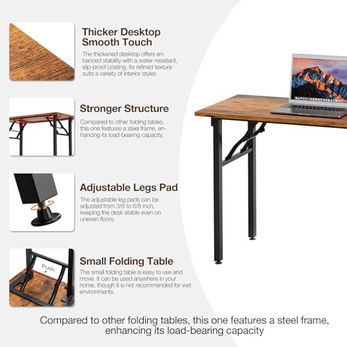 TEMI Long Computer Desk Folding Table - 55.1 Foldable Office Desk, No Assembly, Perfect Writing Table for Bedroom, Dorm, or Apartment, Portable Large Desk or Study Table with Compact Design, Brown - Image 6