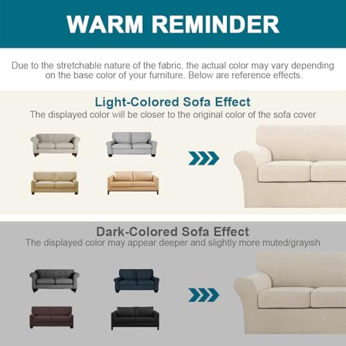 Turquoize 3 Piece Sofa Covers for 2 Cushion Couch Sofa Slipcover Soft Cover for Dogs-Washable Furniture Covers with 2 Individual Cushion Covers, Feature Jacquard Fabric(Loveseat, Biscotti Beige) - Image 6