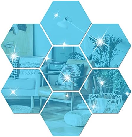 DIY Wall Decals Acrylic Mirror Sticker Set 12 Pcs, Hexagon Mirror Wall Stickers for Living Room Bedroom Decor (Blue) by NAILDOKI