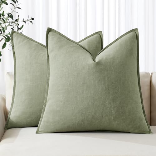 MIULEE Decorative Linen Pillow Covers 18x18 Inch Sage Green by MIULEE