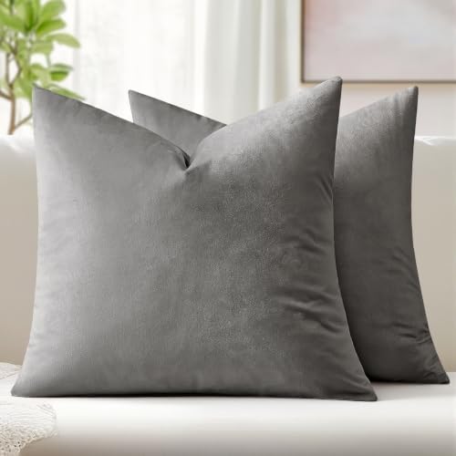 MIULEE 24x24 Inch Pack of 2 Euro Velvet Throw Pillow Covers Grey by MIULEE