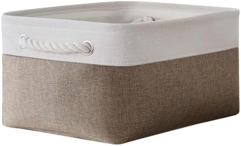 TheWarmHome Storage Basket for Shelves - 1 Pack 14x10x6.7 inch Collapsible Storage Bins Storage Boxes for Organizing for Laundry Closet Gift Cloth Nursery (Whiet & Khaki) by TheWarmHome