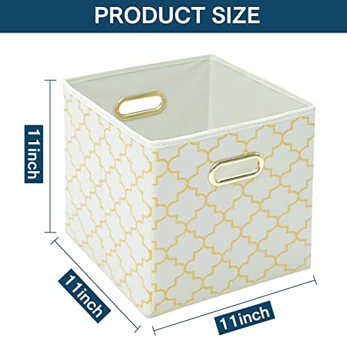 Fabric storage bins Cubes, Fabric Cube Organizer with Handle, Foldable Cube Bins for Cloth or Accessary Storage, 11x11x11, Set of 3, (Creamy-White Gold) - Image 2