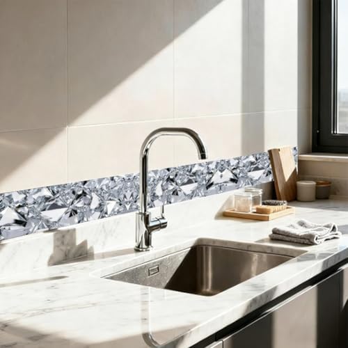Diamond Wallpaper Border Peel and Stick 196.9 x 3.9 Inch Wall Border Trim Crystals PVC Decorative Molding Stickers Mirror Frame Trims for Bathroom Kitchen Backsplash Hotel Home Decorations - Image 4