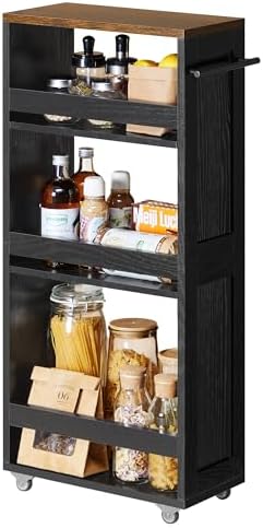 VASAGLE 4-Tier Slide-Out Storage Cart, Slim Kitchen Cart with Wheels by Unknown
