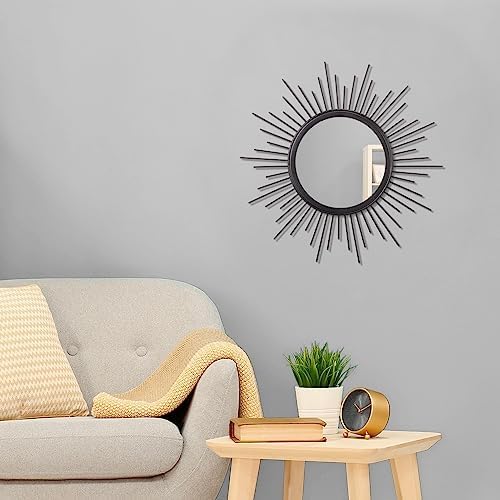 Black Sunburst Spoked Mirrors for Wall Boho Home Round Wall Art Mirror Classic Metal Modern Hanging Mirror Living Room Hallway Bathroom Bedroom Office Vanity Entryway 16" - Image 3