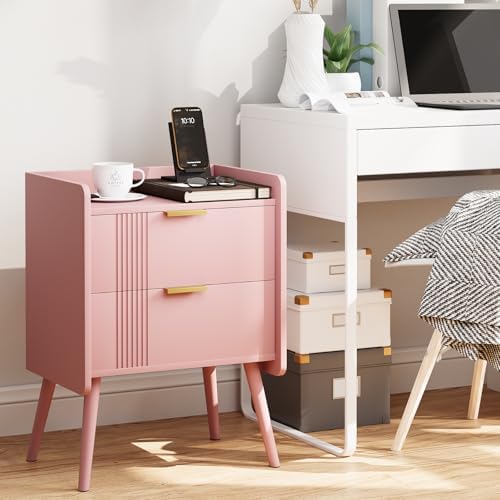 Aenuert Nightstand Modern Bedside Table with 2 Storage Drawer, Small Night Stand, Wooden Sofa Side Table for Bedroom,Study Room and Small Spaces (Pink) - Image 4