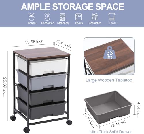 SYKIARIOL Utility Cart with 4 Drawers, Light Grey - Image 3