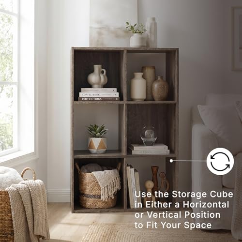 Signature Design by Ashley 6 Cube Storage Organizer, Brown Bookshelf - Image 4