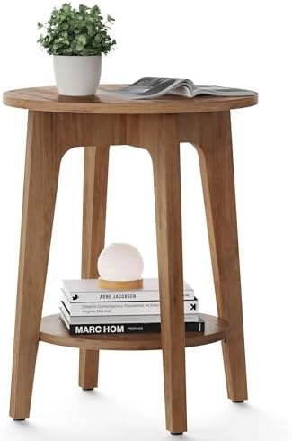 VASAGLE Round Side Table with Lower Shelf, End Table for Small Spaces by Unknown