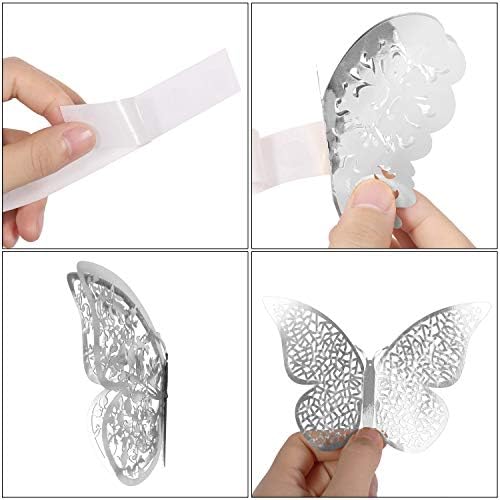 Bememo 72 Pcs 3D Butterfly Wall Decals, 3 Sizes,Silver | Metallic Hollow Design for Bedroom Living Room, Removable Adhesive Wall Decor, Easy Peel Stick Party Decoration Stickers - Image 5