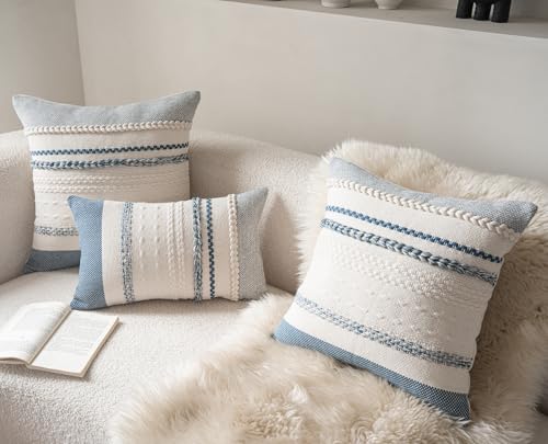 Cethom Boho Throw Pillow Covers 18x18 Inch Set of 2, Blue Textured Decorative Couch Pillow Cases for Farmhouse Home Decor, Accent Cushion Cover for Sofa, Bed, Living Room, Bedroom - Image 5
