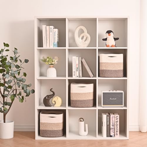 ICERZCZ 11 Inch Cube Storage Bins, Storage Cube Organizer Bins, Woven Cotton Rope Baskets for Storage, Storage Basket for Organizing Shelves, Square Baskets for Toys, Gradient Brown (Pack of 3) - Image 3