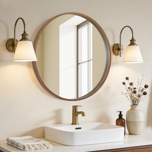 WallBeyond Circle Mirror with Wood Frame, 28" Round Modern Decoration Large Home Decor Mirror for Bathroom Living Room Bedroom Entryway (28" Diameter, Walnut) - Image 2
