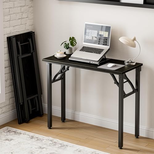 Frylr Small Folding Computer Desk – Portable 35.8 Inch Foldable Laptop Table, Collapsible and Compact for Easy Storage and Fast Setup, Lightweight for Small Spaces, Craft and Study Use, Dark Oak by Frylr