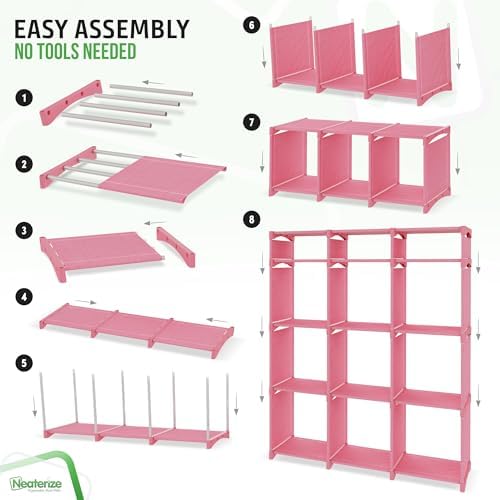 Cube Storage Organizer with Storage Bins Included - The Perfect Closet Organizers and Storage Solution. Includes 12 Storage Cubes, Great For Toy Storage, Closet Storage, Clothes Storage (Pink) - Image 4