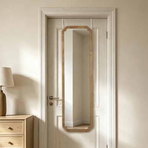 WallBeyond 48" x 14" Full Length Door Mirror with Rustic Rounded Corner Wood Frame, Over the Door Hanging Mirror for Bedroom, Closet, Dressing Area and Entryway, Natural by WallBeyond